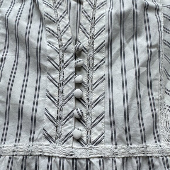 JOIE Porcelain White Stripe Lace Marison A-Line Ruffle Poplin Cotton Dress 4 - Picture 3 of 5
